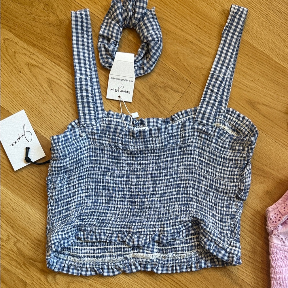 NWT Japna Bundle of Crop Top Pink Lace Trim Smocked Tank Ribbed Cottagecore - Picture 5 of 11